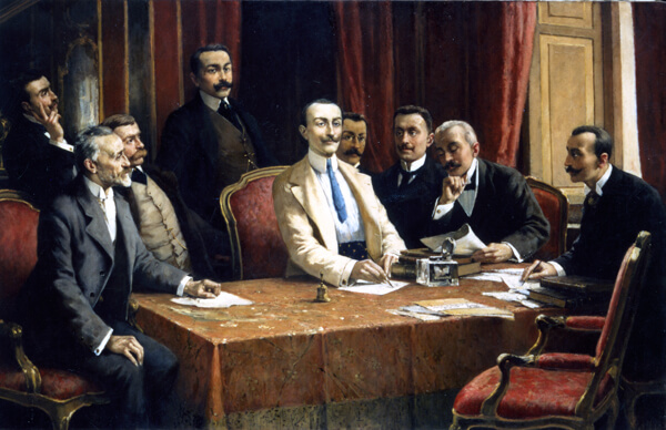 Schilderij van Lorenzo Delleani - Oprichting van Fiat
